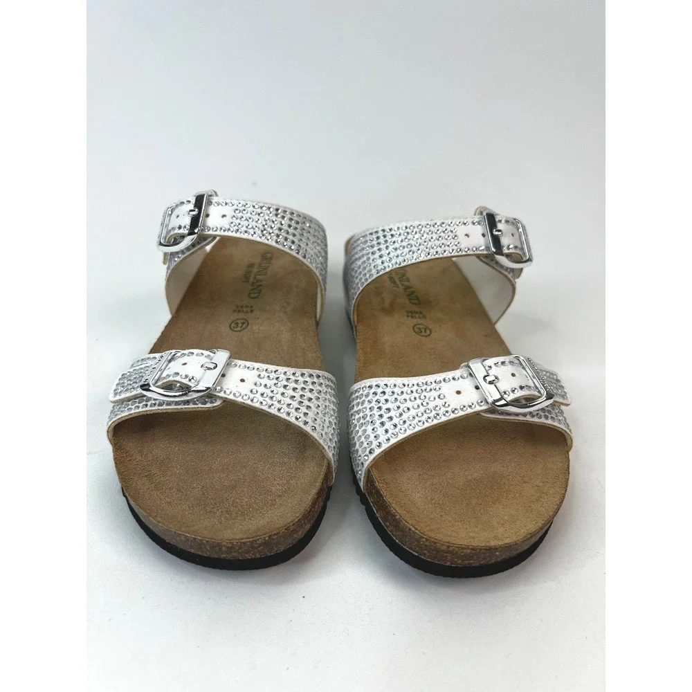 Grunland Rhinestone Embellished White Buckle Sandals Size 37 EU ~ US‎ 6.5-7